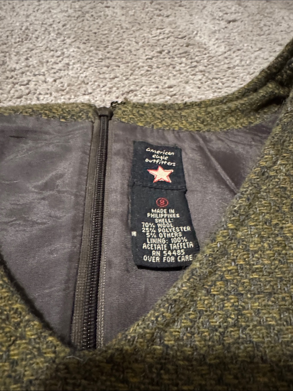 American Eagle Outfitters Olive Green Wool Dress from the 90s - Picture 6 of 7